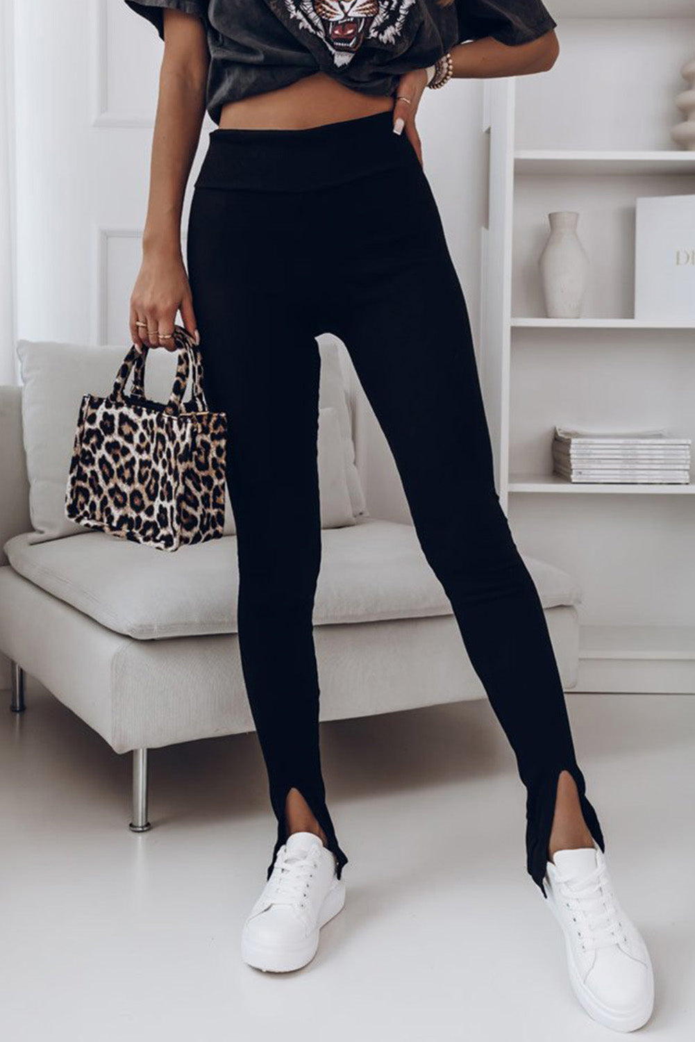 Black Casual Slit Rib Knit High Waisted LeggingsMaterial:65%Polyester+30%Viscose+5%Elastane



		Every tall girl needs a go-to pair of tall leggings to pair with every casual outfit
	
	
		Crafted with cozy ri