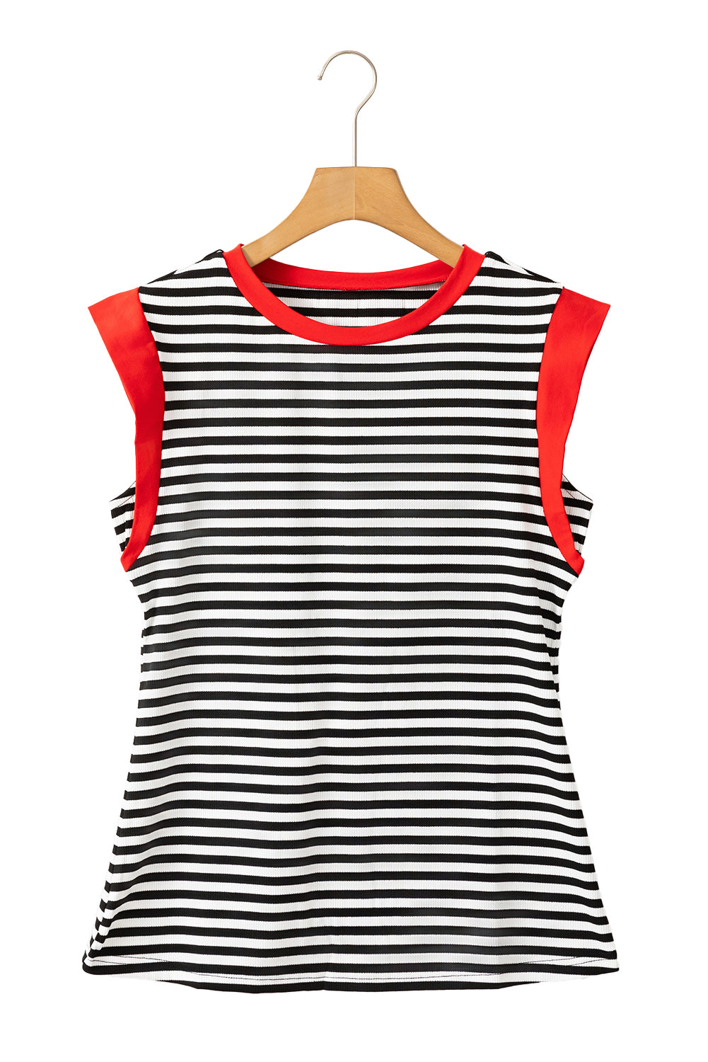 Black Stripe Colorblock Edge Round Neck Sleeveless TopMaterial:95%Polyester+5%Elastane

• Effortlessly chic, this top combines classic stripes with a modern colorblock design for a trendy look..
• Crafted from high-qu