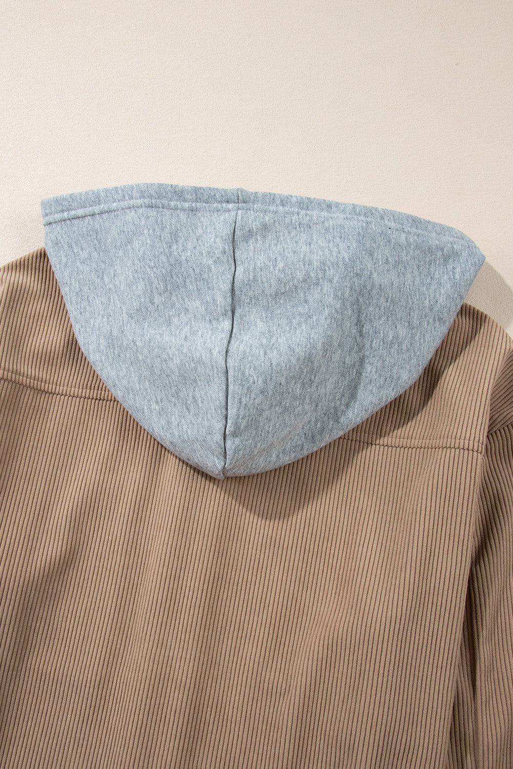 Light Grey Pockets Drawstring Hooded Corduroy Shacket