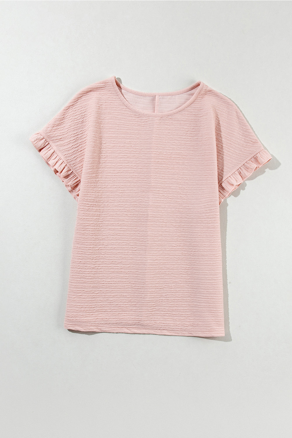 Light Pink Solid Textured Frill Cuffs Short Sleeve BlouseMaterial:95%Polyester+5%Elastane



		Embrace effortless elegance with our blouse, crafted from high-quality fabric for a comfortable and stylish fit.
	
	
		Thi