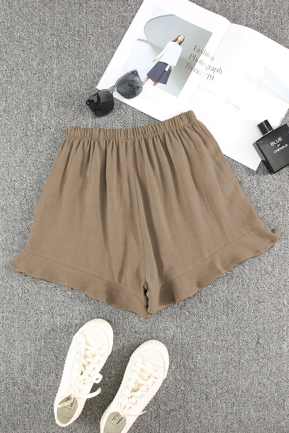 Green Casual High Waist Pocketed Ruffle Shorts