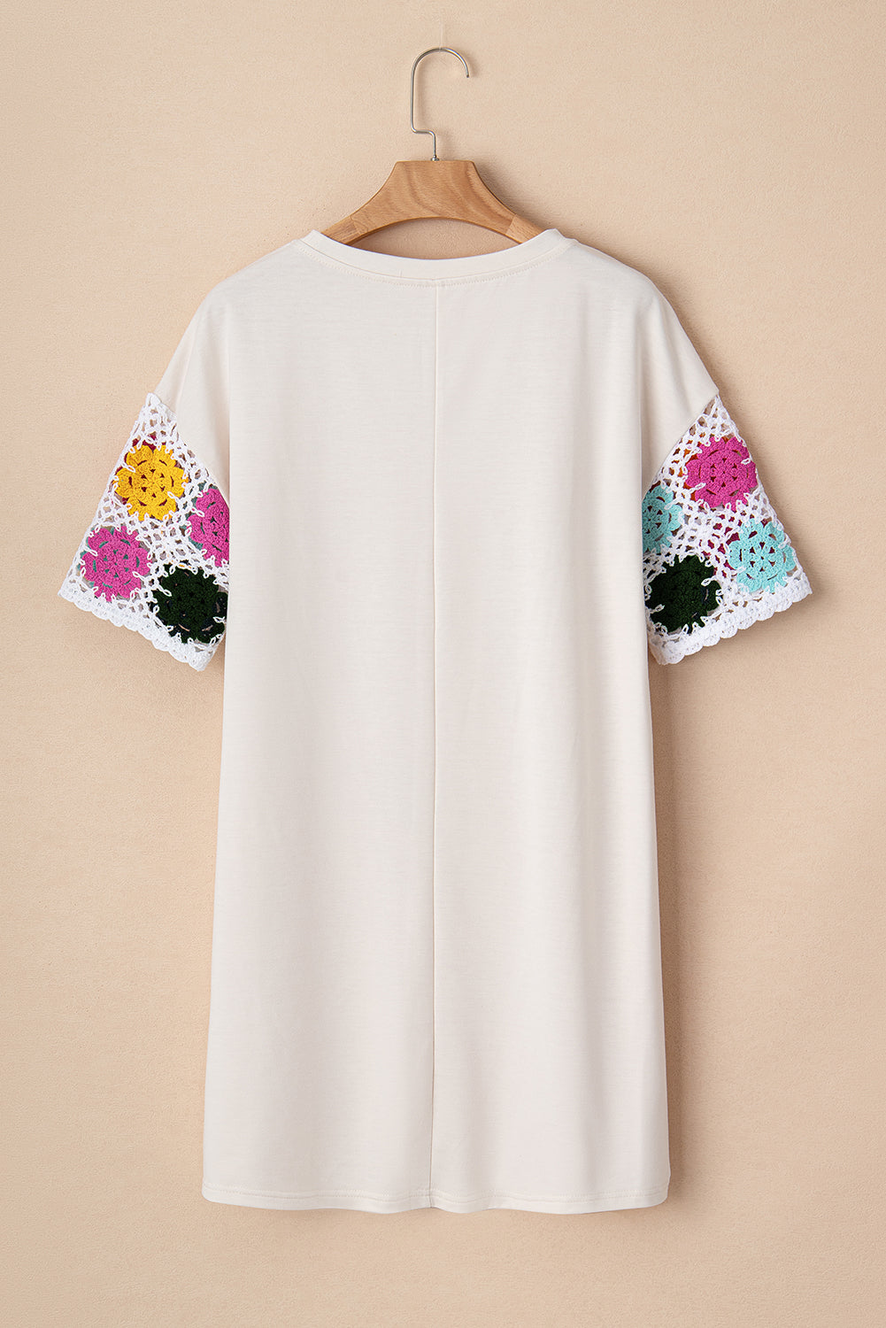 White Floral Crochet Splicing Sleeve T-shirt Dress