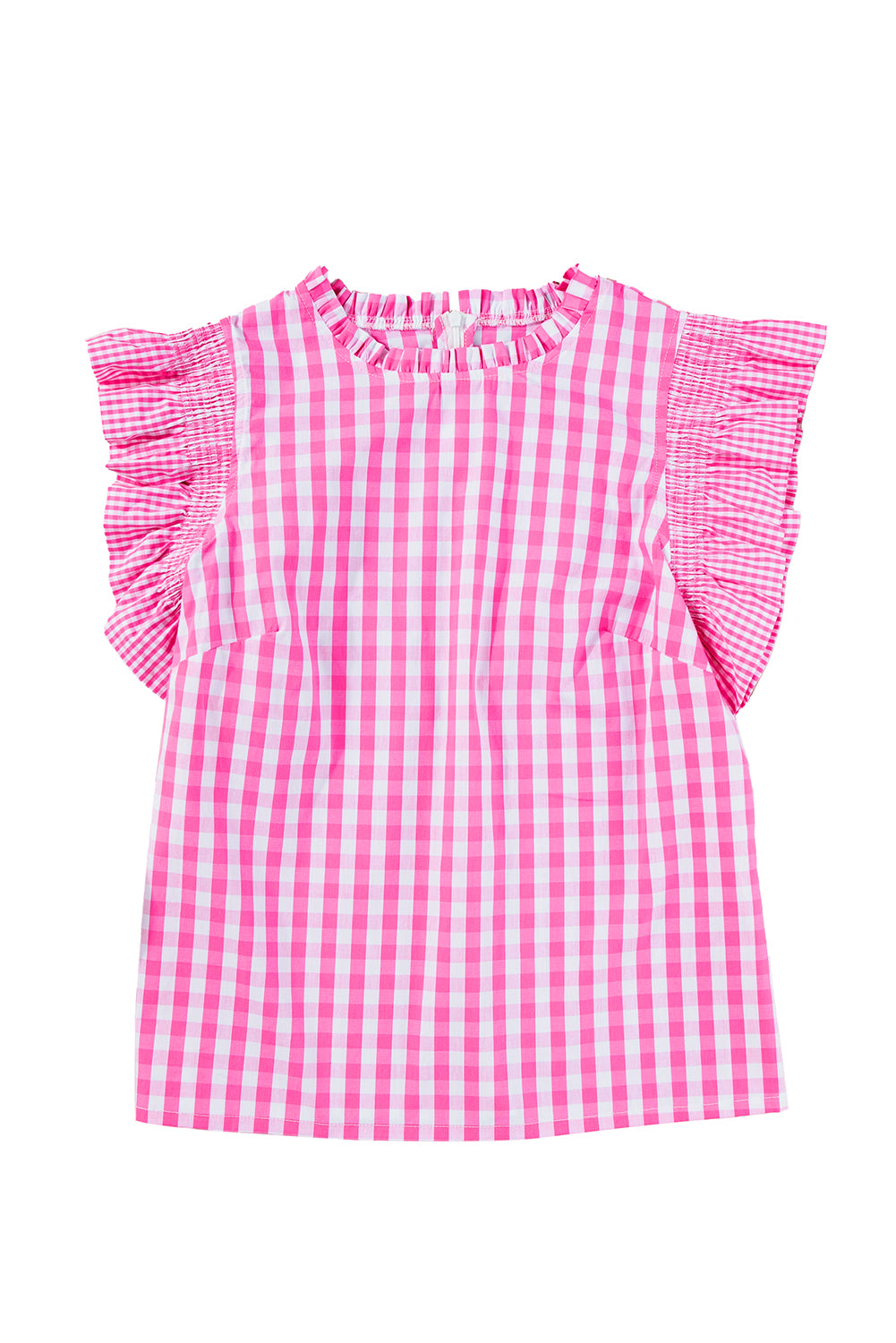 Rose Red Checkered Ruffled Trim Frilled Neck BlouseMaterial:100%Cotton

• Embrace a touch of elegance with the blouse, perfect for adding flair to your everyday look.
• The frilled neck detail elevates the classic 