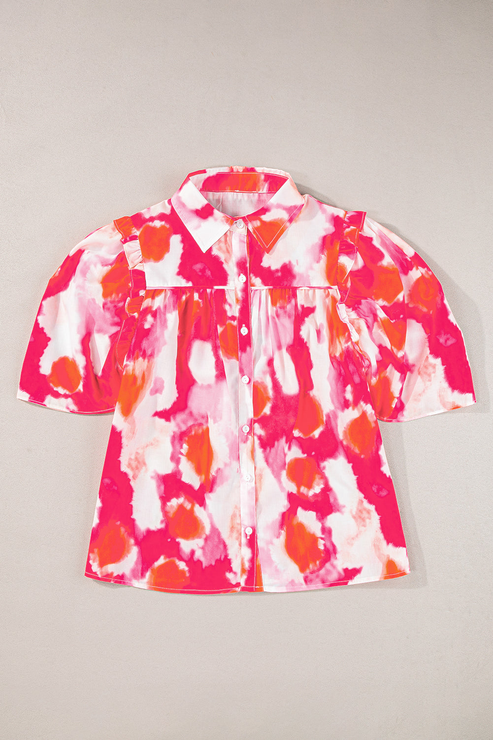 Multicolour Tie Dye Abstract Print Ruffle Puff Sleeve Pleated BlouseMaterial:100%Polyester



		This shirt features a unique tie-dye print that is sure to turn heads. 
	
	
		The vibrant colors and abstract design make it a perfe