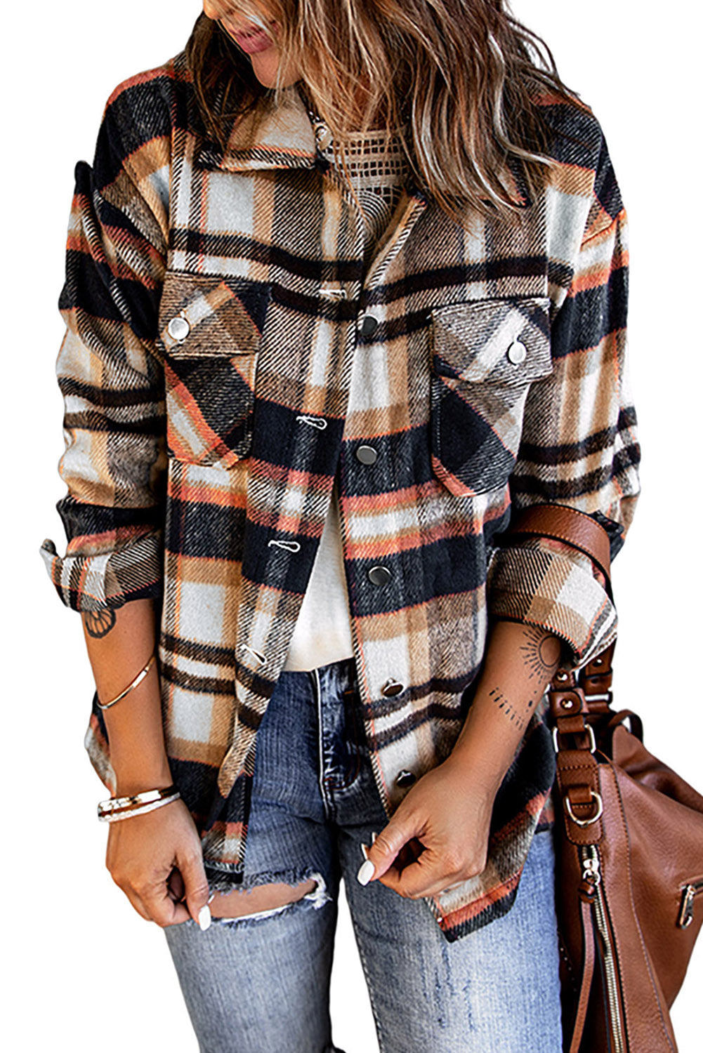 Khaki Plaid Print Casual Button Up Pocket ShacketMaterial:100%Polyester



		Sweet yet rugged plaid details adorn this cozy shirt
	
	
		Designed with a button front, long sleeves, large front pockets &amp; an 