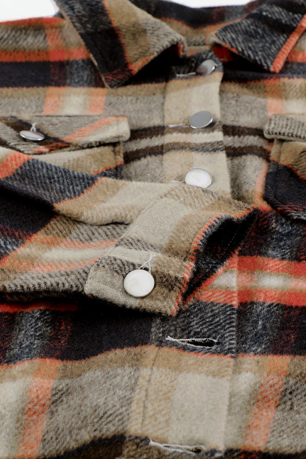 Khaki Plaid Print Casual Button Up Pocket ShacketMaterial:100%Polyester



		Sweet yet rugged plaid details adorn this cozy shirt
	
	
		Designed with a button front, long sleeves, large front pockets &amp; an 