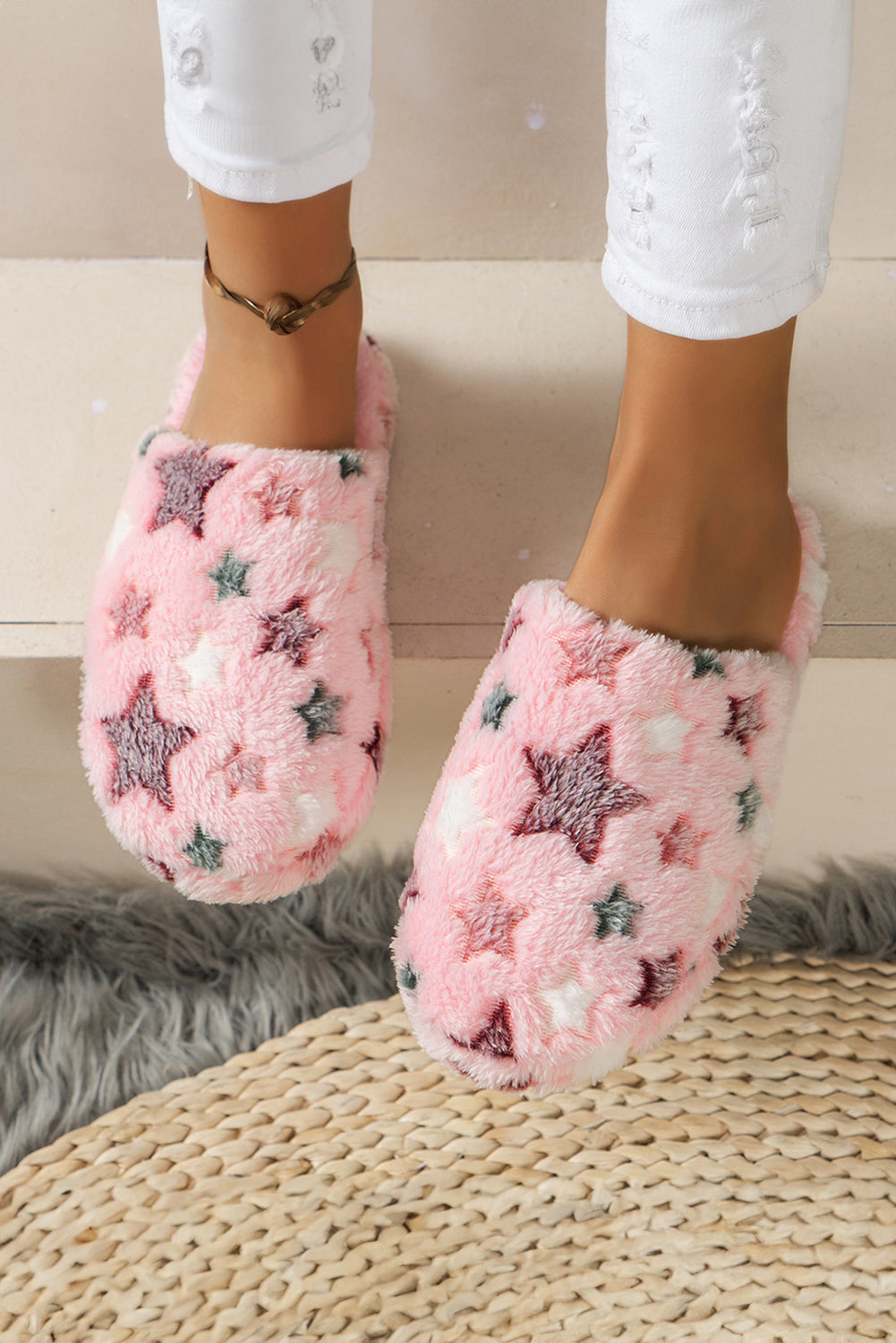 Pink Cute Star Plush Home Slippers• Soft and plush, these Pink Cute Star Plush Home Slippers provide ultimate comfort for lounging at home after a long day.
• Adorable star design adds a fun and whi