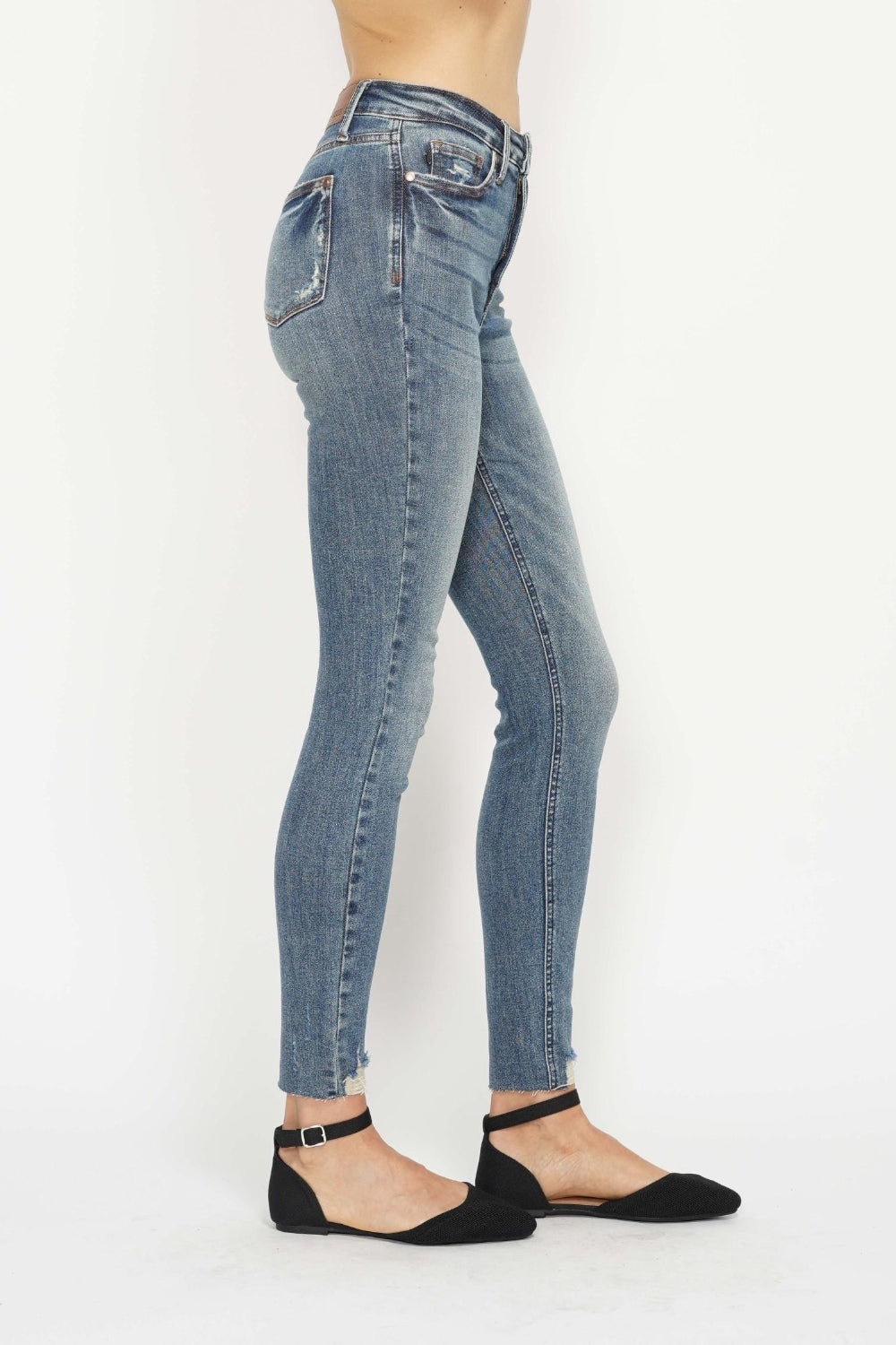 Judy Blue Full Size Tummy Control Vintage Wash Hem Destroy Skinny JeanThe Tummy Control Vintage Wash Hem Destroy Skinny Jeans are a versatile and stylish choice featuring a vintage wash and distressed hem detailing. Designed with tummy