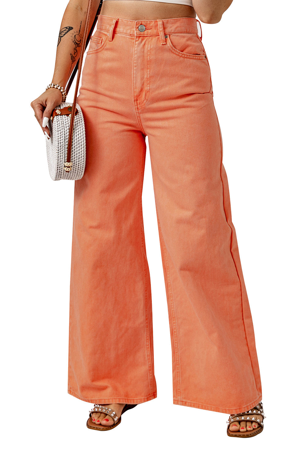 Orange Acid Wash Casual High Waist Wide Leg JeansMaterial:98%Cotton+2%Elastane


	

			Step into the world of high fashion and make a bold statement with these wide leg jeans that effortlessly capture attention 