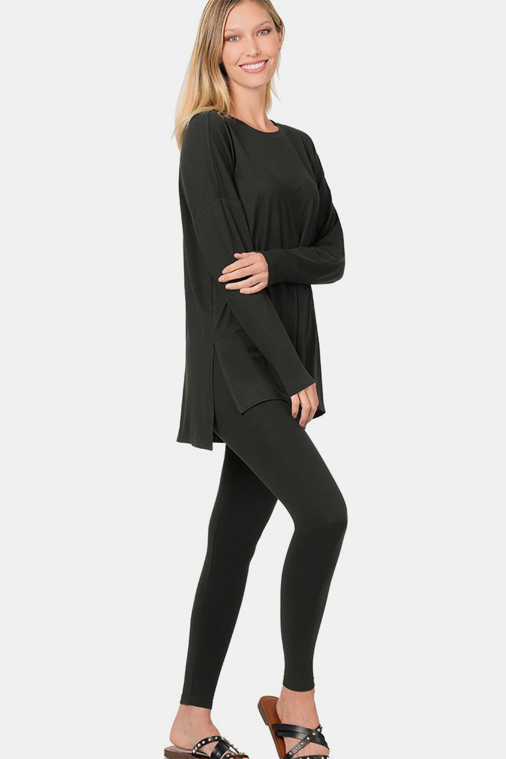 Zenana Full Size Brushed Microfiber Top and Leggings Lounge SetThe brushed microfiber top and leggings lounge set is the epitome of comfort and style for your lounging needs. Crafted from soft and cozy microfiber fabric, this se