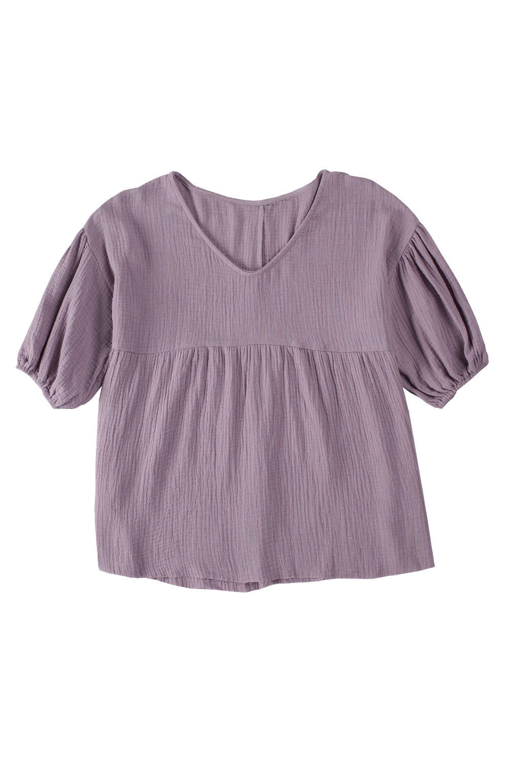 Gray Textured V Neck Bubble Sleeve Flared TopMaterial:100%Cotton



		You may regret missing out on such a lovely top
	
	
		V-neck, playful puffy sleeves, and casual fit have always been popular
	
	
		T