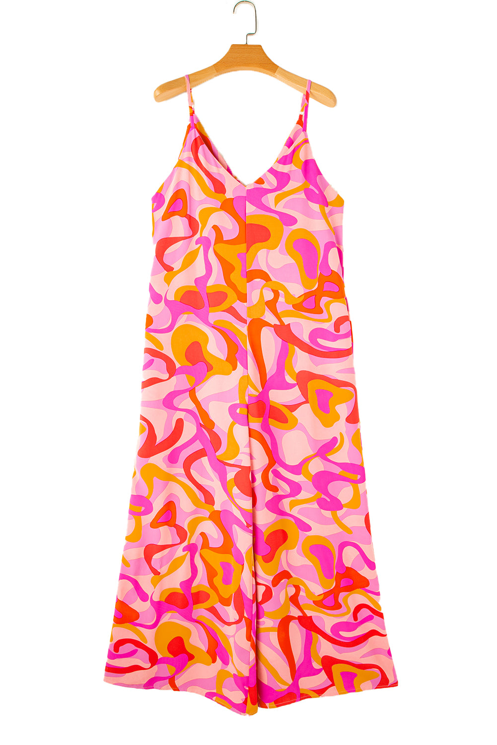 Pink Abstract Print V Neck Slouchy Wide Leg JumpsuitMaterial:100%Polyester

• Embrace a bohemian vibe with this jumpsuit, featuring a unique abstract pattern that adds a touch of artistic flair to your outfit.
• Sta