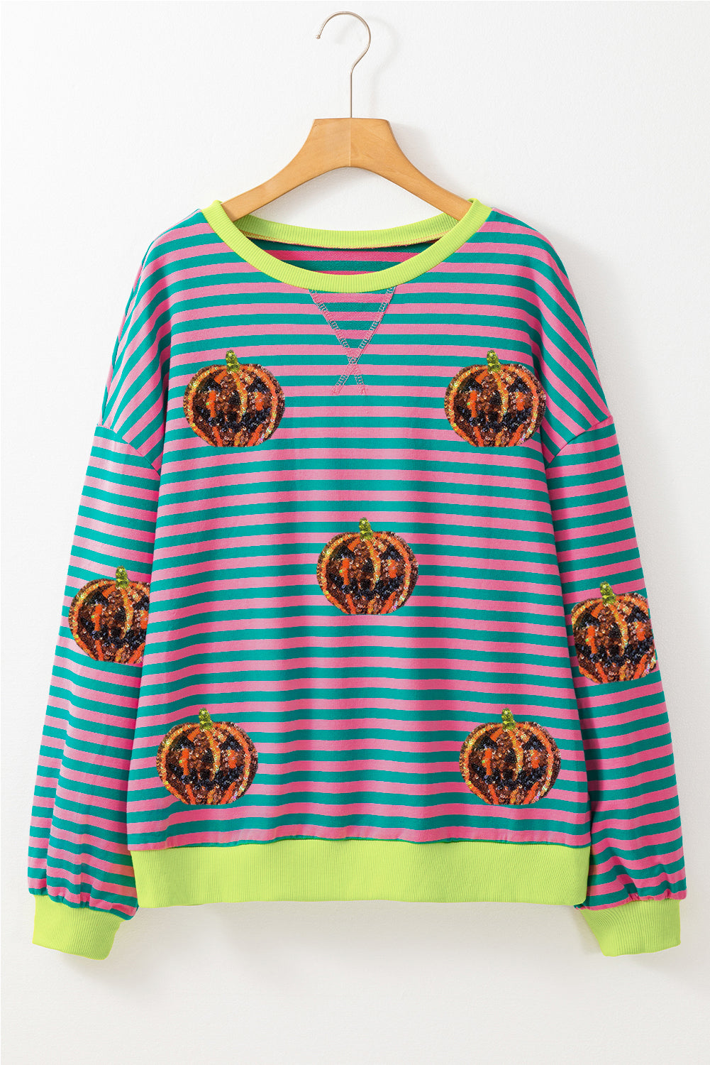 Green Stripe Funny Halloween Pumpkin Pattern Oversize SweatshirtMaterial:95%Cotton+5%Elastane

• Stand out this Halloween with the Green Stripe Funny Pumpkin  Oversize Sweatshirt, perfect for adding a touch of humor to your spoo