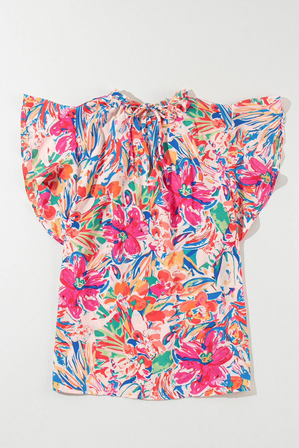 Multicolour Floral Print Tied V-Neck Ruffle Sleeve BlouseMaterial:100%Polyester



		The blouse is a vibrant and charming addition to your wardrobe.
	
	
		Featuring a beautiful floral print and tied V-neck, this blous