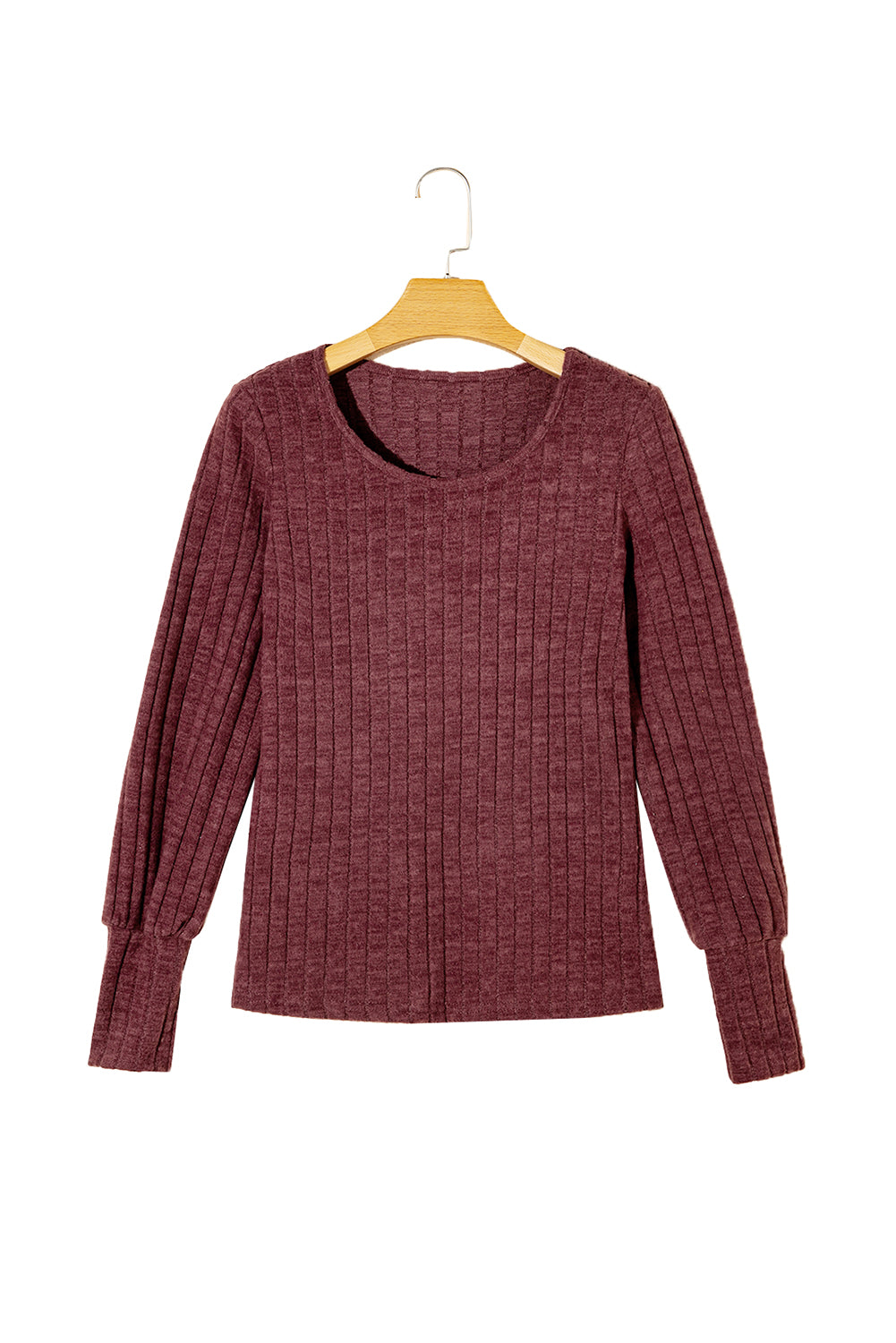 Camel Ribbed Bishop Sleeve Round Neck TopMaterial:95%POLYESTER+5%ELASTANE



		Elevate your daily style with this soft knitted top, perfect for everyday wear. 
	
	
		Crafted from high-quality fabric wi