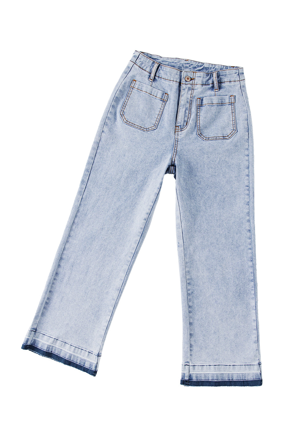 Beau Blue Acid Washed Contrast Hem Pocketed Cropped JeansMaterial:55%Cotton+42%Viscose+3%Elastane




		Straight legs and cropped length for a modern silhouette
	
	
		Contrast edge detailing adds a touch of flair
	
