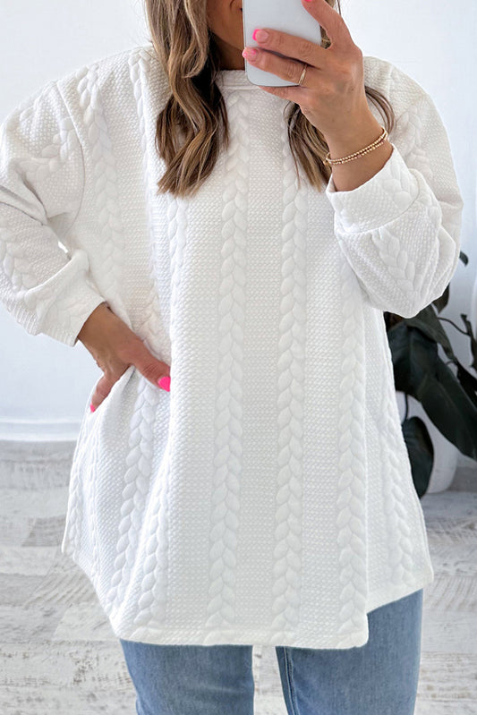 White Textured Loose Plus Size Long Sleeve TopMaterial:97%Polyester+3%Elastane

• Elevate your casual wardrobe with the White Textured Loose Plus Size Long Sleeve Top, a versatile piece that effortlessly combin