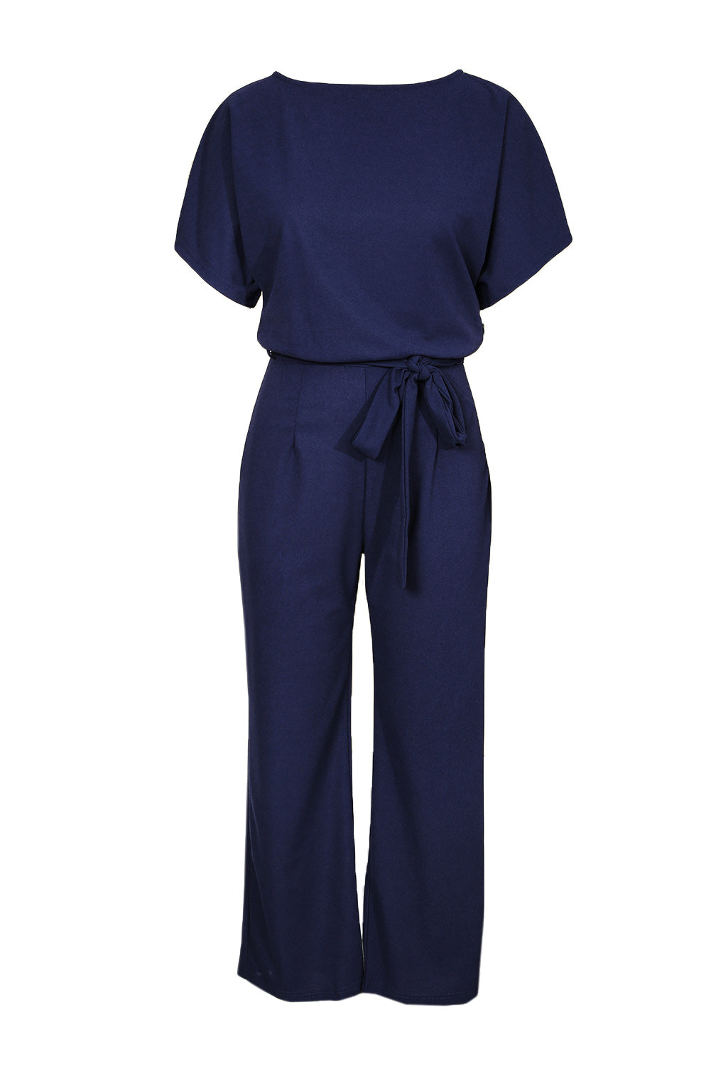 Dark Blue Solid Color Casual Belted Wide Leg JumpsuitMaterial:95%Polyester+5%Spandex



		You'll be looking oh so glam in this beaut jumpsuit
	
	
		A tie waist belt, batwing sleeve and wide leg
	
	
		The loose 