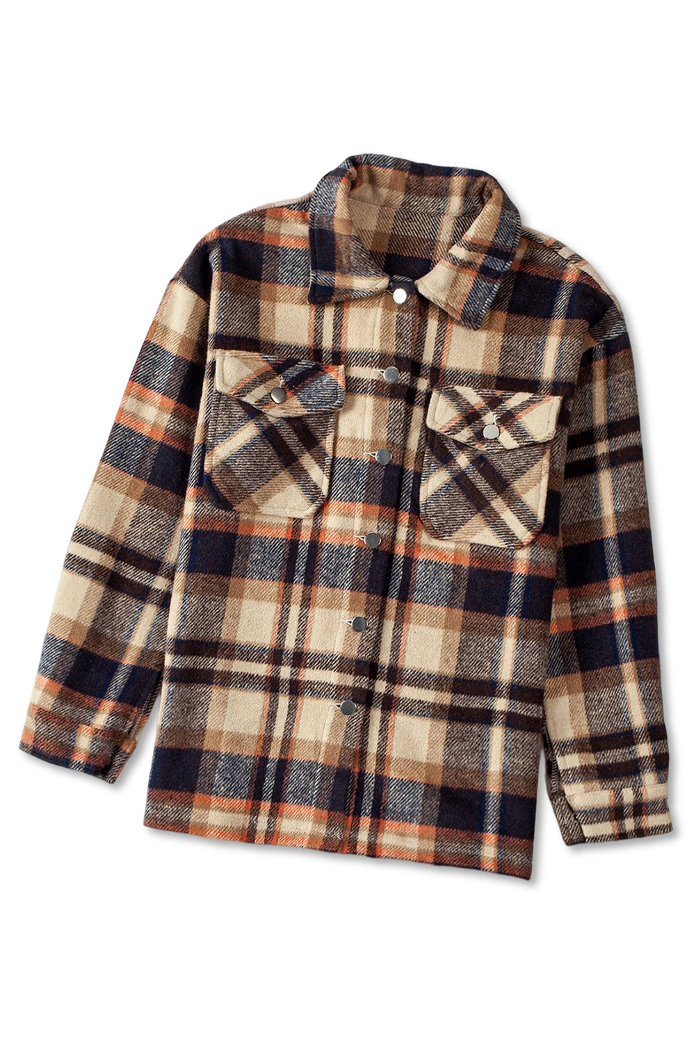 Khaki Plaid Print Casual Button Up Pocket ShacketMaterial:100%Polyester



		Sweet yet rugged plaid details adorn this cozy shirt
	
	
		Designed with a button front, long sleeves, large front pockets &amp; an 