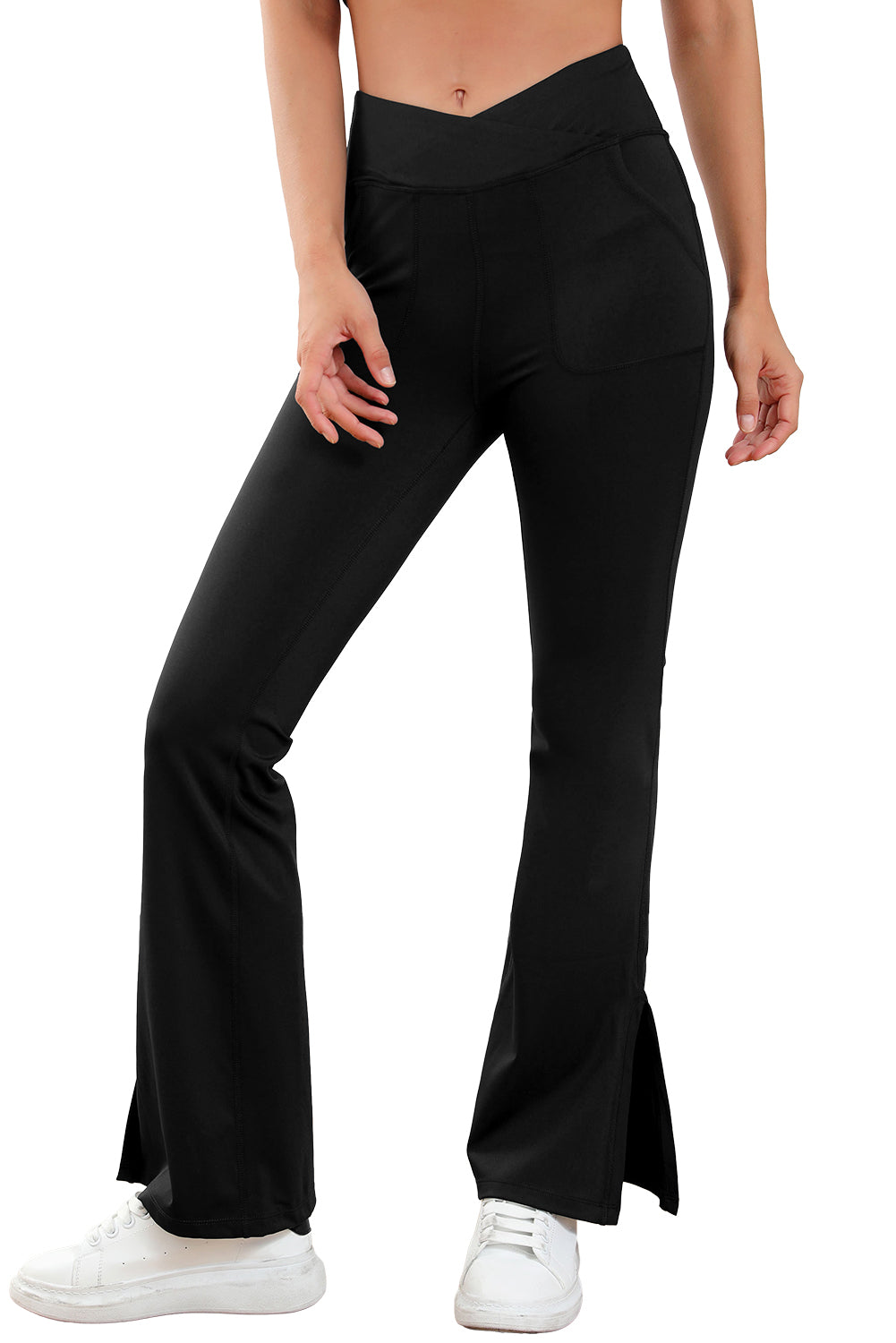 Black Cross Waist Pocketed Split Hem Flared LeggingsMaterial:75%Polyamide+25%Elastane



		Elevate your everyday look with these stylish pants made from soft, high-quality material that offers a comfortable stretch 