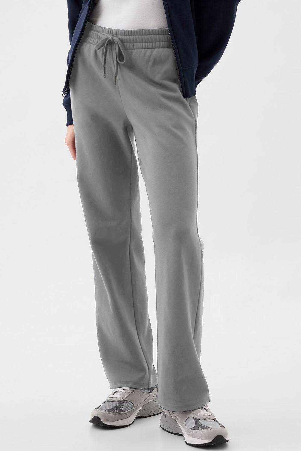 Light Grey Plain Fleece Lined Drawstring Waist Pants