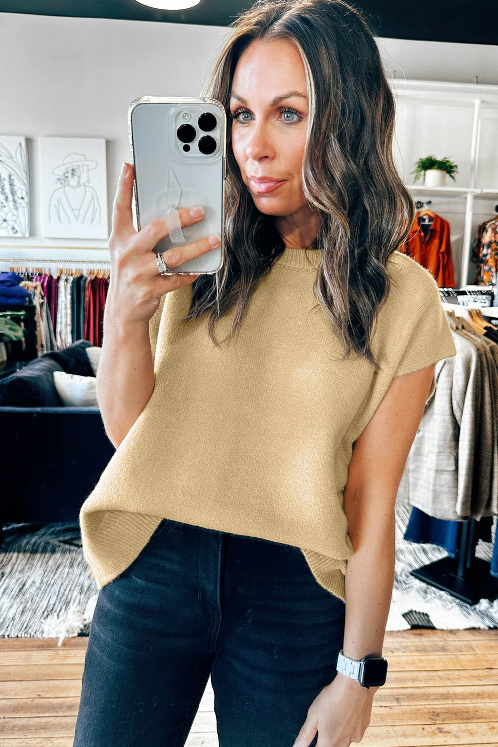 Parchment Ribbed Contrast Cap Sleeve Knit SweaterMaterial:50%Viscose+28%Polyester+22%Polyamide



		Our sweater is a perfect blend of comfort and style. 
	
	
		Made of breathable, lightweight, stretchy, and hi