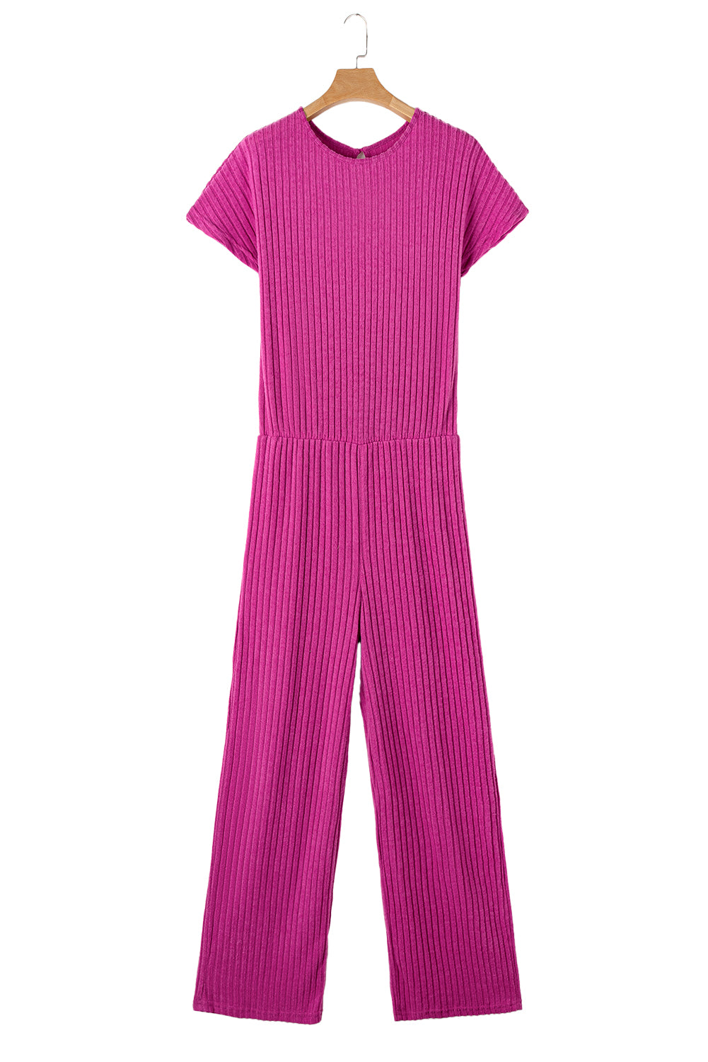 Grass Green Solid Color Ribbed Short Sleeve Wide Leg JumpsuitMaterial:85%Polyester+10%Viscose+5%Elastane



		The jumpsuit is a versatile and trendy one-piece outfit, featuring a solid color design that offers a sleek and mi