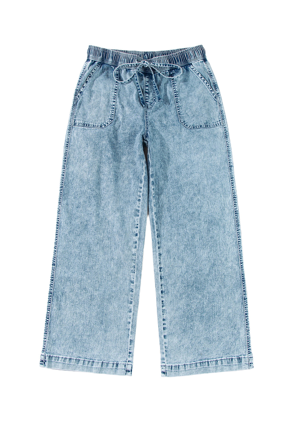 Sail Blue Mineral Wash Drawstring Waist Loose Straight JeansMaterial:71%Cotton+27.5%Polyester+1.5%Elastane

• Effortlessly stylish, the jeans offer a relaxed fit with a touch of sophistication.
• These jeans boast a unique 