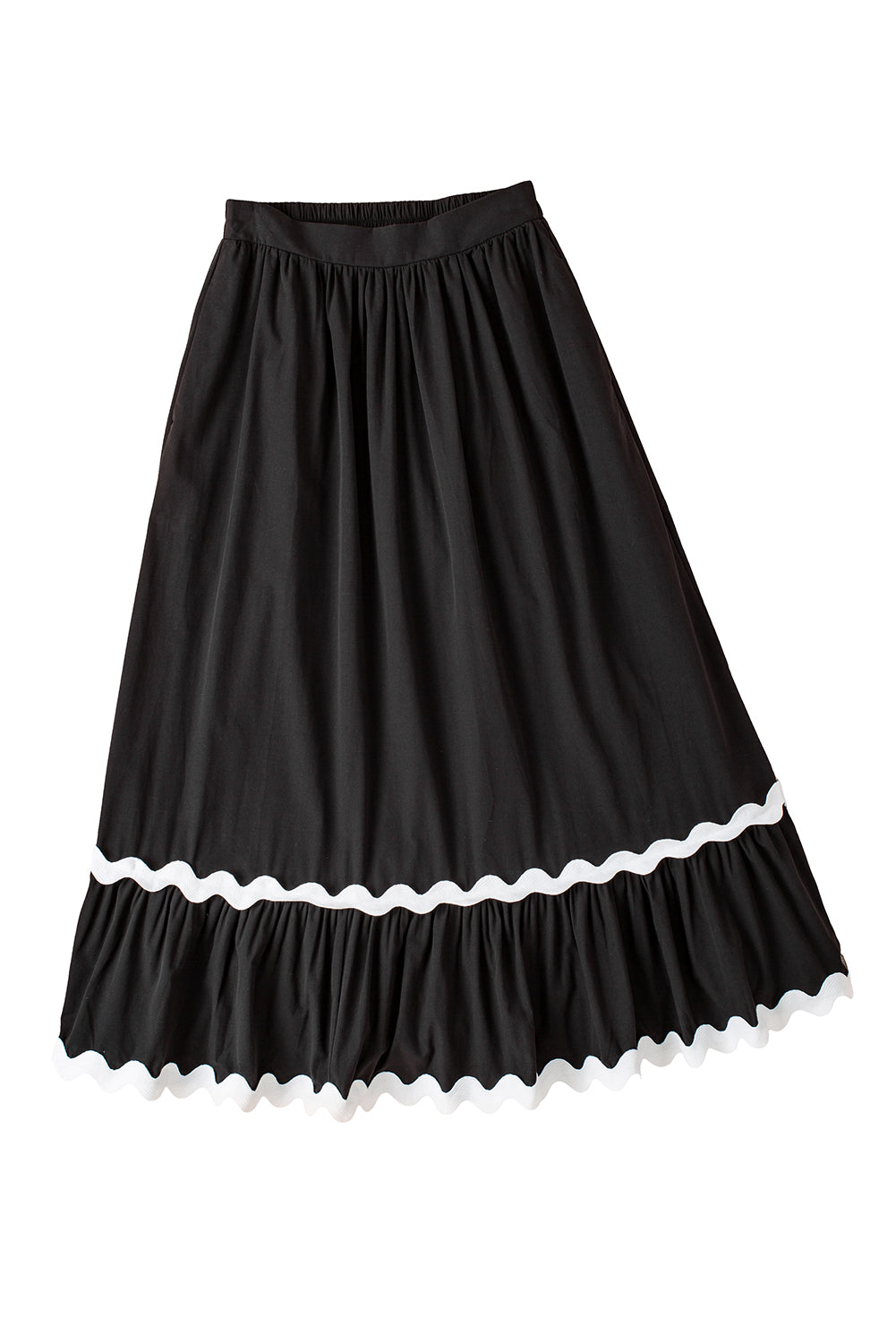 Black Ric Rac Trim High Waist Maxi SkirtMaterial:100%Cotton

• Effortlessly chic, the maxi skirt is perfect for a casual day out or a date night. Its timeless black color complements any outfit choice.
•