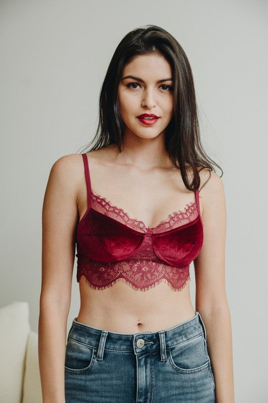 Velvet and Lace Half CamiVelvet and Lace Half CamiCare Label Tag Stitched on Inner SeamImmediate ShippingCup FitS: 32B 32C 34A 34BM: 32D 34C 36A 36BL: 32DD 34D 36C 38A 38BModel MeasurementsH