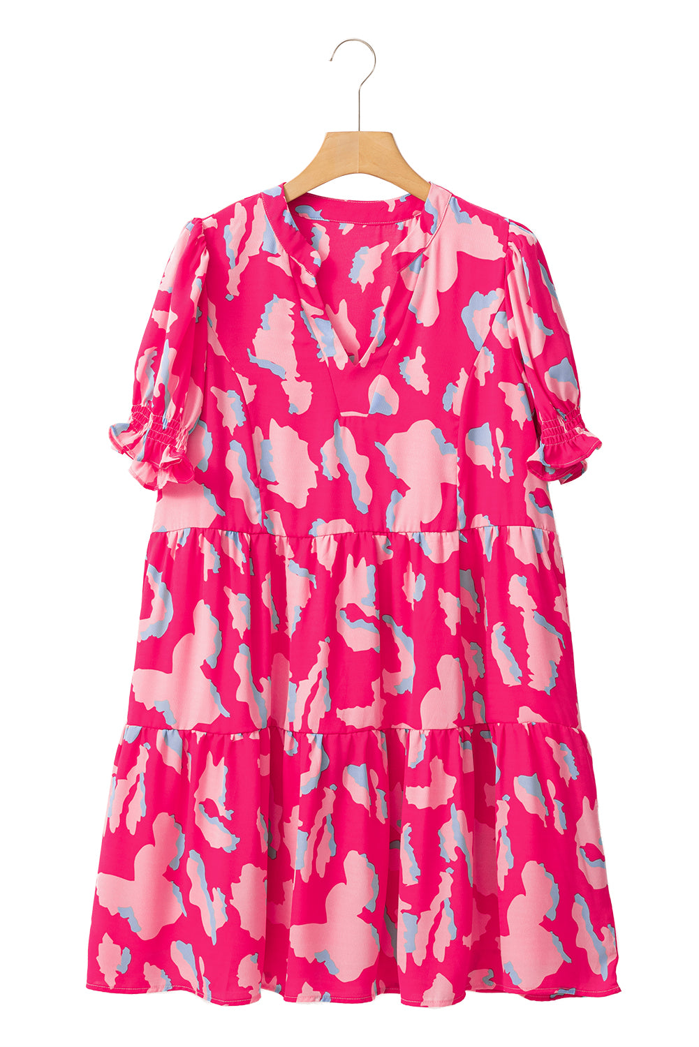 Pink Abstract Print V Neck Smocked Sleeve Mini DressMaterial:100%Polyester


	


		Stand out in style with our mini dress, featuring a unique print and flattering silhouette that exudes charm and sophistication.
