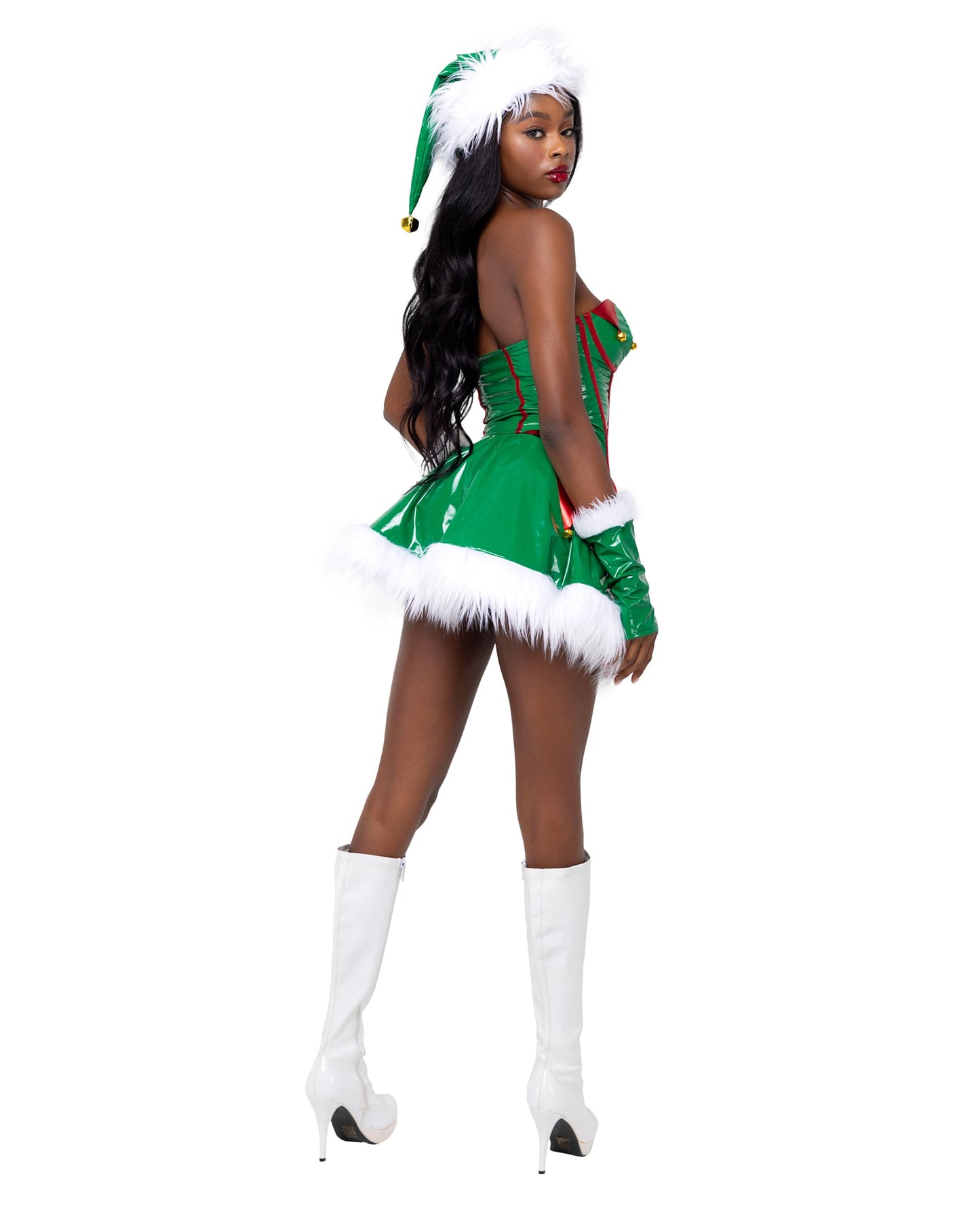 6216 - 2PC Santa's ElfIncludes Vinyl Corset with Jingle Bell Detail, and Skirt with Faux Fur Trim