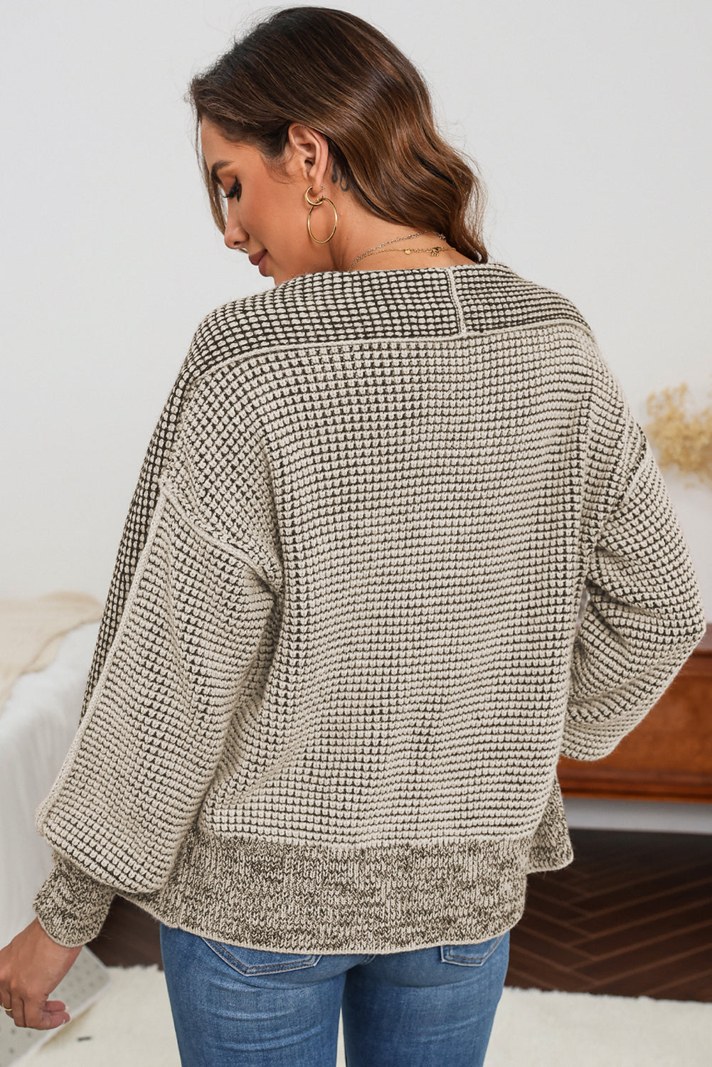 Gray Chunky Knit Pockets Drop Sleeve Cardigan