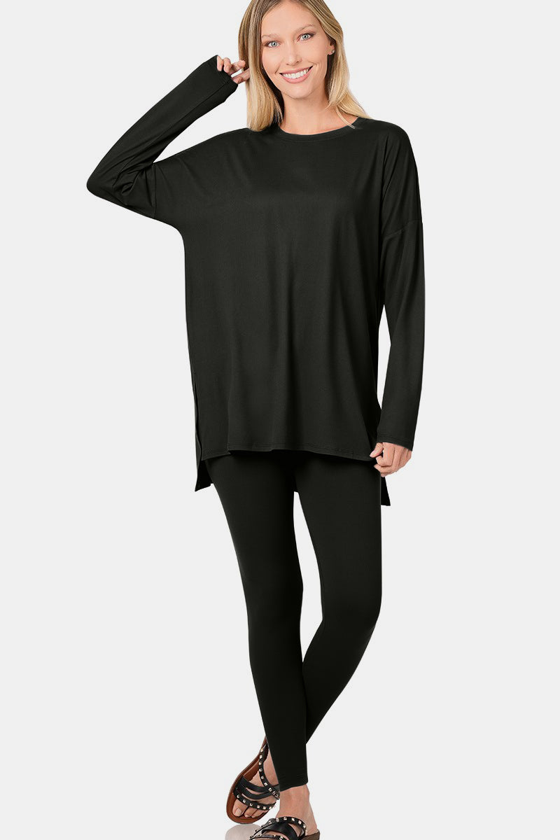 Zenana Full Size Brushed Microfiber Top and Leggings Lounge SetThe brushed microfiber top and leggings lounge set is the epitome of comfort and style for your lounging needs. Crafted from soft and cozy microfiber fabric, this se