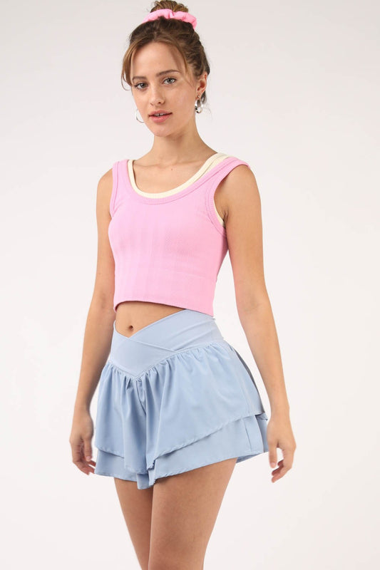 VERY J V-Shaped High Waist Layered Active ShortsElevate your activewear game with these V-shaped waist athletic activewear shorts that offer both style and functionality. The comfy overlap high waist skort is perf