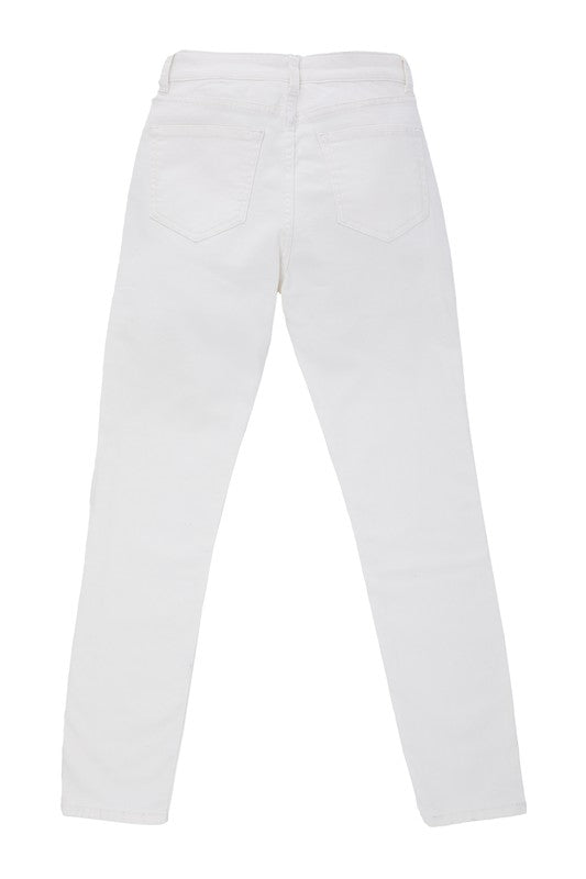 White skinny jeans- White skinny jeans- Pattern type : solid- Stretch : no stretch- Sheer : not lined, but not sheer - Care instruction : machine wash cold, only non-chlorine bleach w