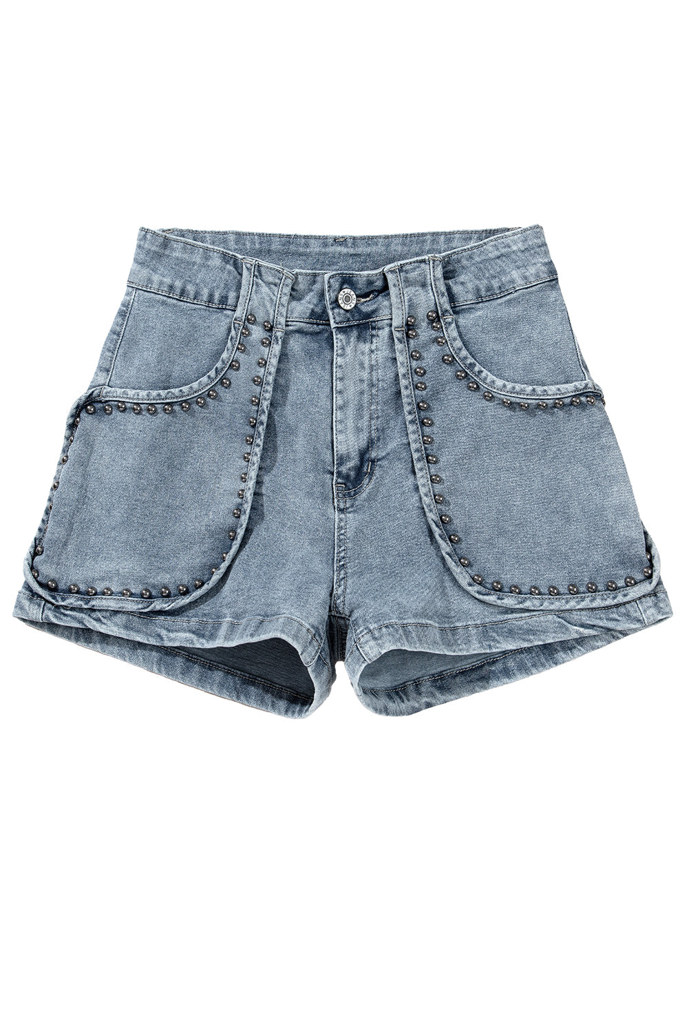 Dusk Blue Studded Acid Wash Denim ShortsMaterial:75%Cotton+23%Polyester+2%Elastane

• Elevate your summer style with the shorts, featuring a vintage-inspired design with edgy studded details for a trendy 