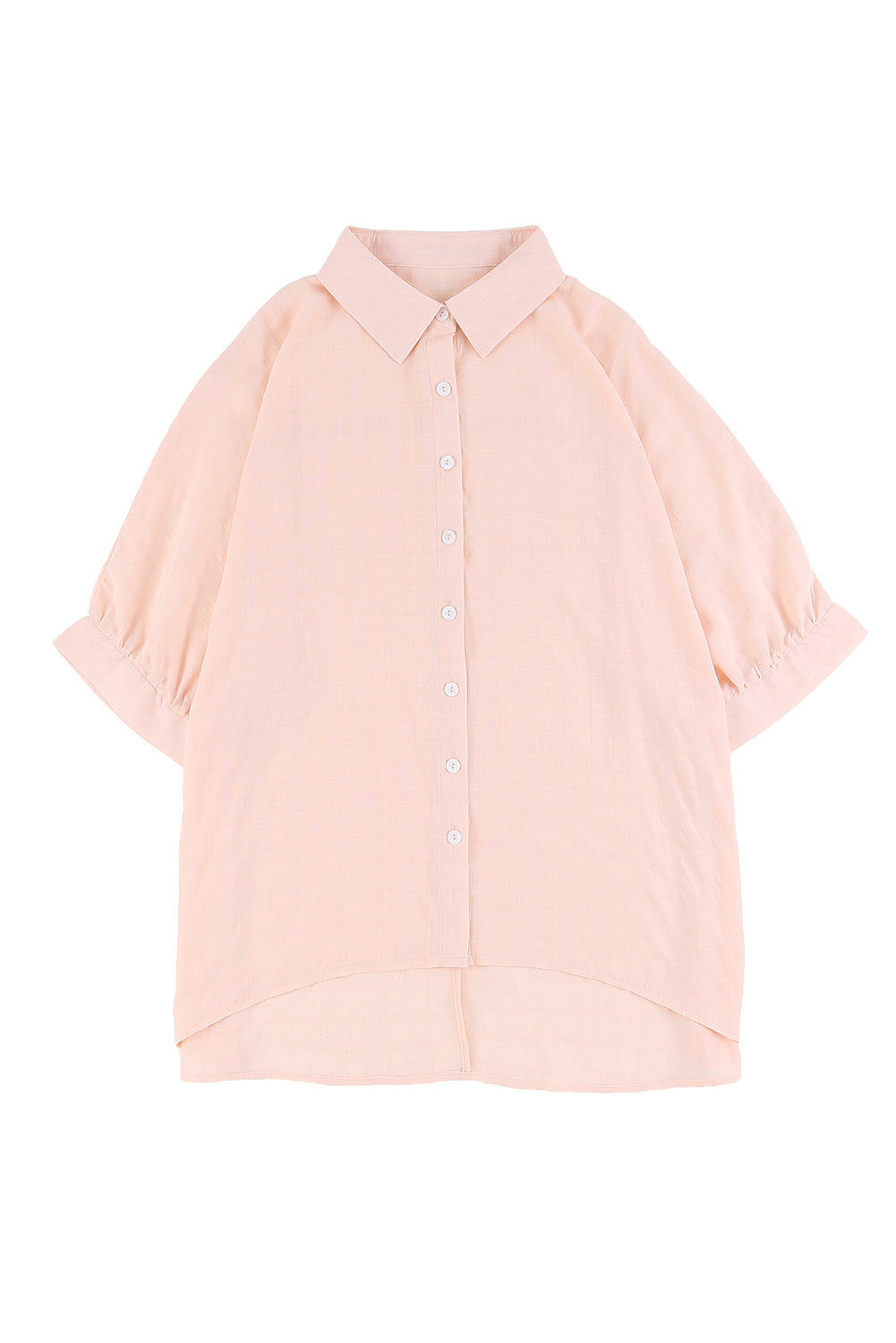 Pink Half Sleeve Collared Button Up BlouseMaterial:100%Polyester



		It features a flattering high-low hemline for a stylish touch.
	
	
		The collared design adds a touch of sophistication.
	
	
		Th