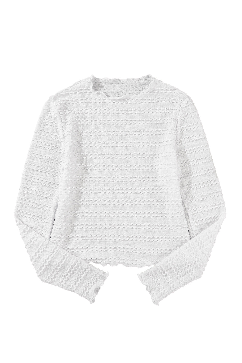 White Crinkle Jacquard Slim Fit Long Sleeve TopMaterial:95%Polyester+5%Elastane

• Crafted in a crisp white jacquard fabric, this slim fit long sleeve top exudes sophistication and versatility, perfect for day-t