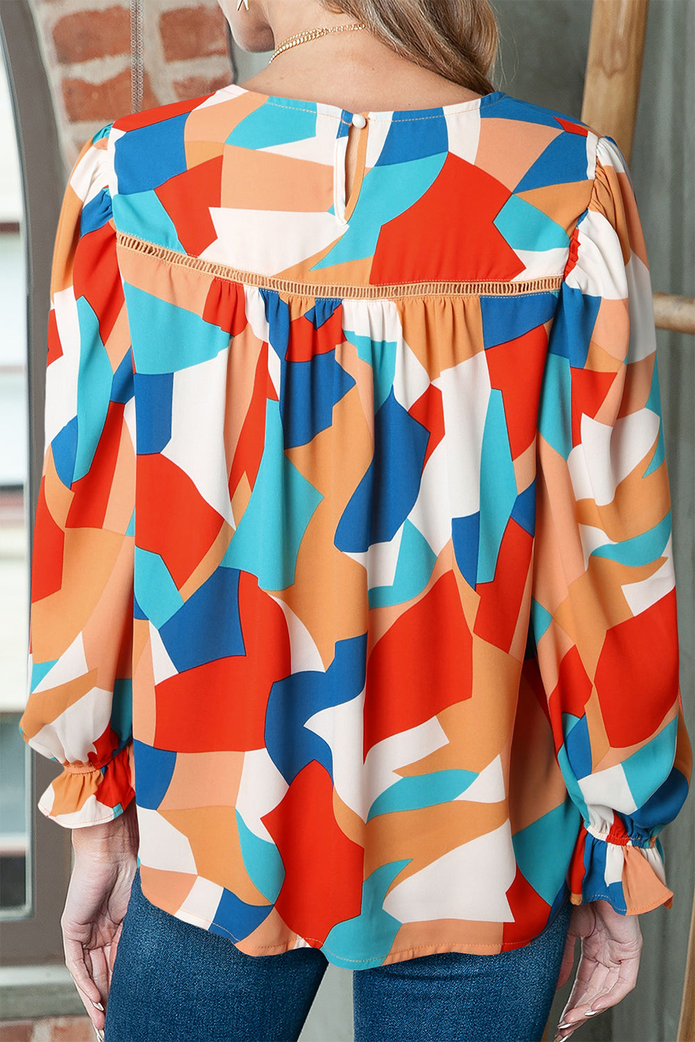 Multicolor Casual Abstract Print Puff Sleeve BlouseMaterial:100%Polyester



		•An artful abstract pattern bursts with bold color on this light and airy blouse.
	
	
		•Highlights: Relaxed fit, long sleeves with 