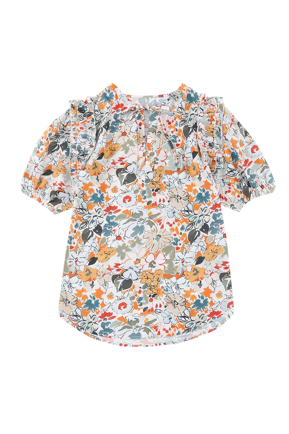 Multicolor Split V Neck Puff Sleeve Floral Print BlouseMaterial:100%Polyester



		The flower print adds a pop of color and the puff sleeves add a touch of femininity to this blouse
	
	
		The split V-neck design is 