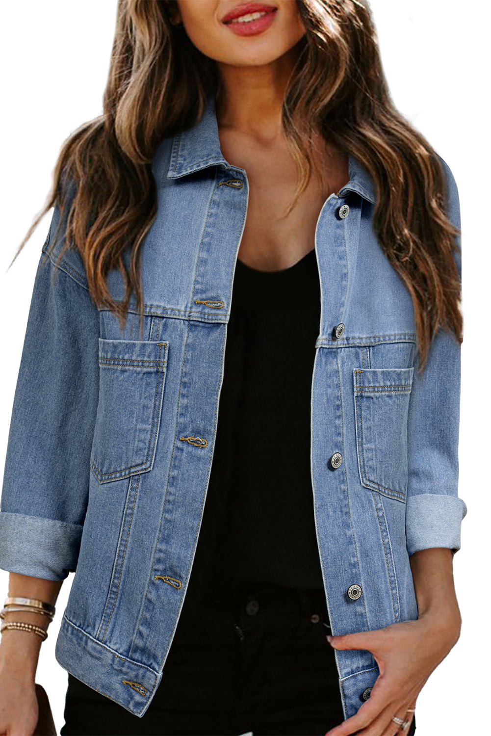 Dark Blue Washed Oversized Pocketed Denim JacketMaterial:75%Cotton+25%Polyester

• Classic dark blue denim jacket with a washed finish for a trendy, worn-in look that's perfect for casual outings or layering over