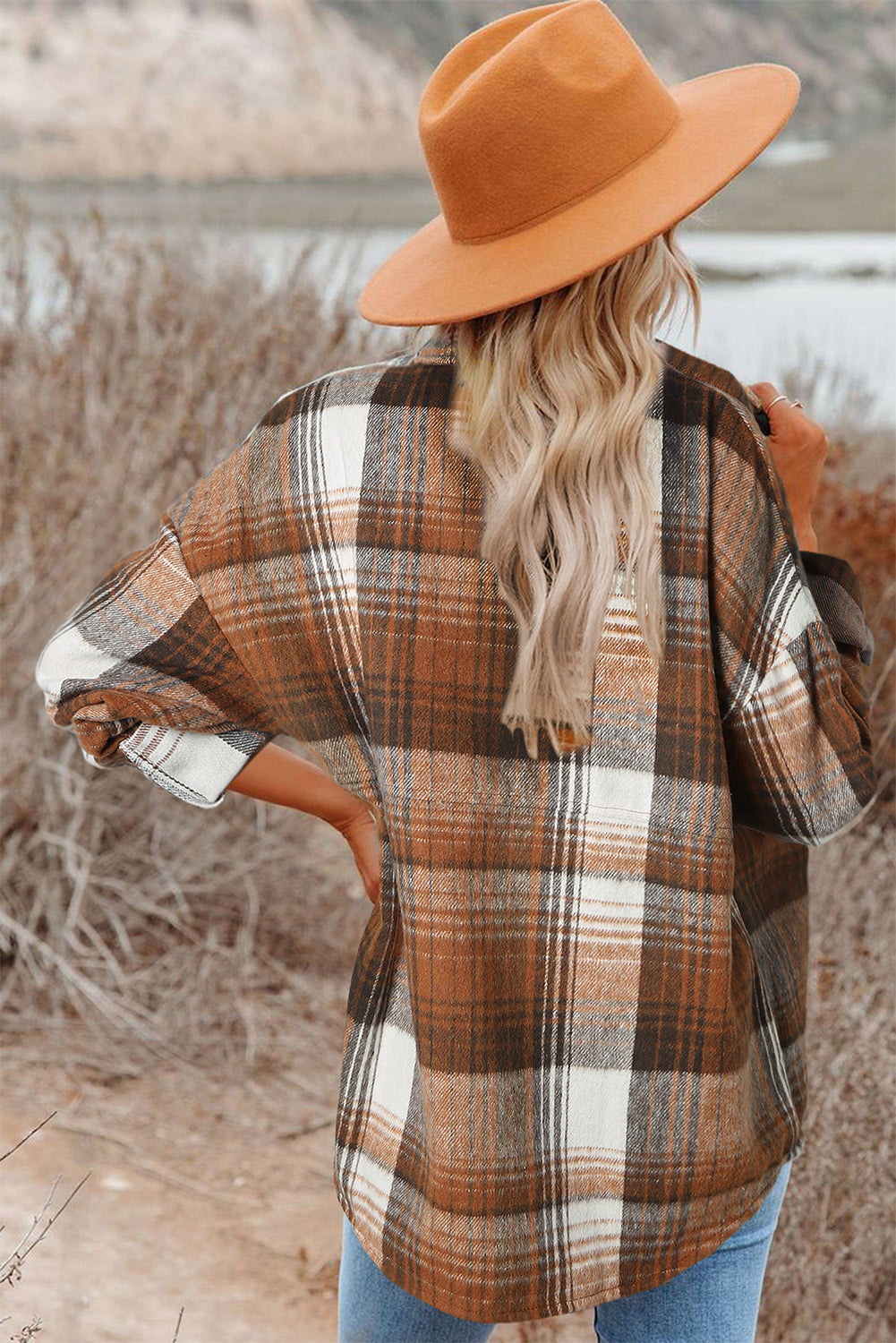 Grey Plaid Button Up Collared Flannel Shacket