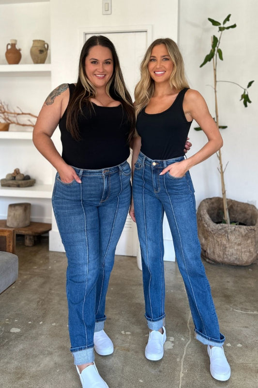 Judy Blue Full Size High Waist Front Seam Detail Straight JeansThe High Waist Front Seam Detail Straight Jeans are a stylish and versatile addition to your denim collection. With a flattering high waist silhouette and front seam