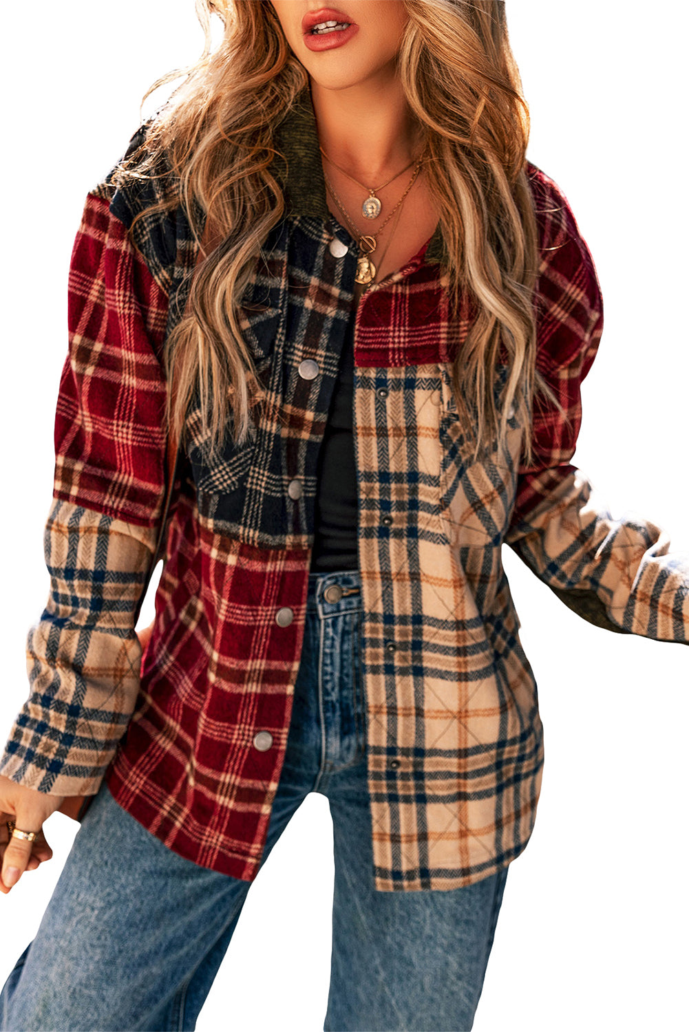 Red Mixed Plaid Pocketed Button-up ShacketMaterial:100%Polyester

• Stand out in style with our shacket, blending sophistication with a touch of playfulness.
• Crafted with quality materials, this shacket 