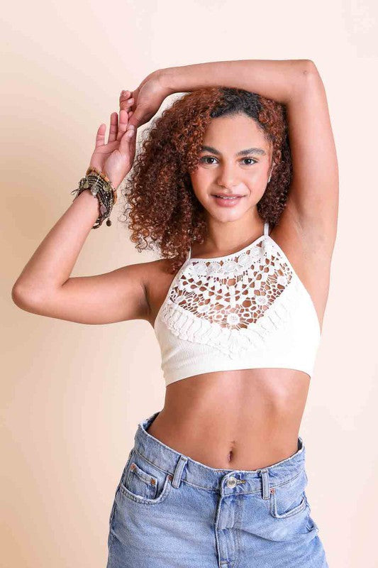 Crochet Lace High Neck BraletteCrochet Lace High Neck BraletteHeat Stamped Care LabelImmediate ShippingCup Fit XS/S: 32A 32B 32C 34A 34BM/L: 32D 34C 36B 36C 38B
Style: Casual
Print / Pattern: Croc