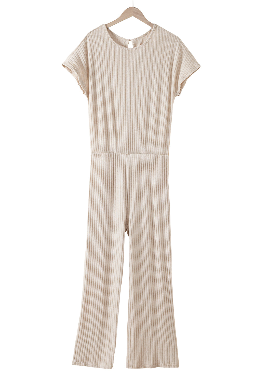 Grass Green Solid Color Ribbed Short Sleeve Wide Leg JumpsuitMaterial:85%Polyester+10%Viscose+5%Elastane



		The jumpsuit is a versatile and trendy one-piece outfit, featuring a solid color design that offers a sleek and mi