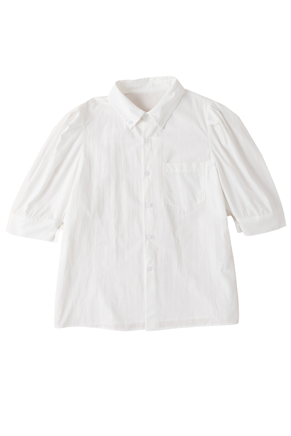 White Solid Color Button Up Puff Sleeve ShirtMaterial:100%Cotton



		Elevate your wardrobe with our shirt, crafted from a crisp and versatile fabric that offers a timeless appeal.
	
	
		This shirt feature