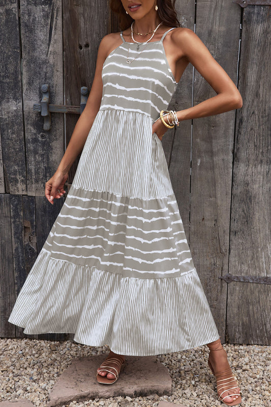 Grey Tie Dye Spaghetti Strap Summer Maxi Dress