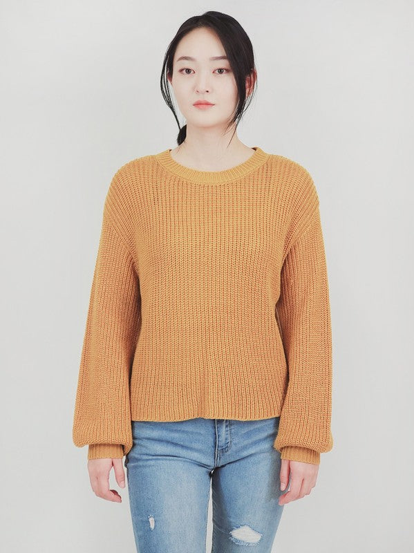 Puff Bell Sleeve Waffle Knit Pullover Sweater Top- 20-21" Length, - Bell Sleeve, Wide Hem, .- Silky Mohair Touched Acrylic Yarn.- Waffle Stitch - Puff Bell Sleeve, and Clean Finish at Bottom Hem- Wonderful Light We